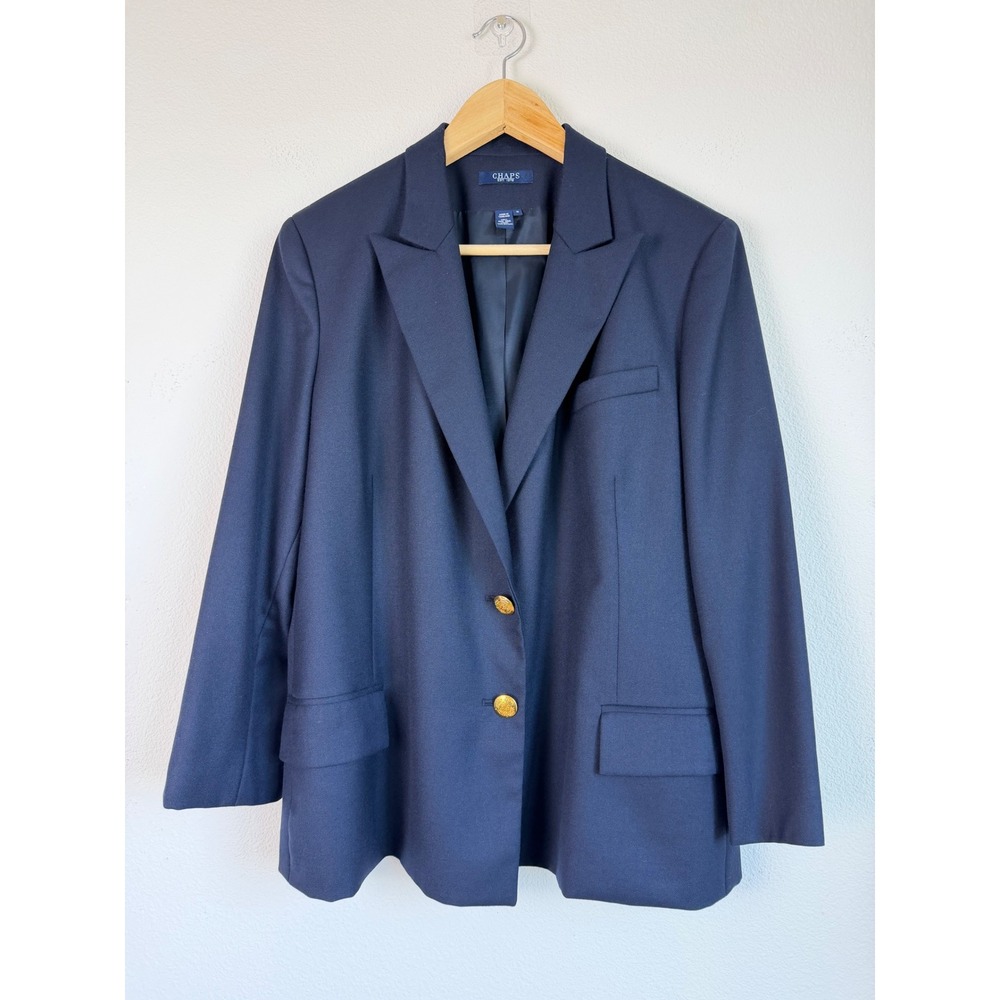 Chaps Women 100% Wool Blazer 12 Navy Blue Career Classic Old Money Academia
